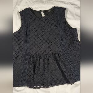 Black Peplum with Lace Overlay Sleeveless Blouse size small Y2K Career